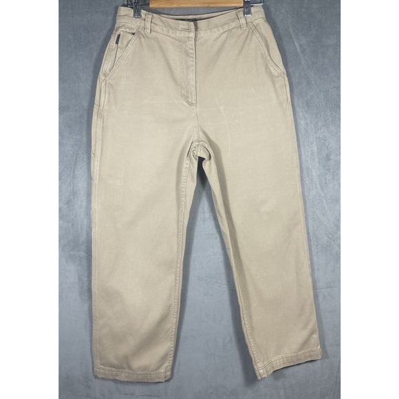 VTG Ralph Lauren Pants Women's 10 Petite Tan Khaki Cargo Pocket‎ Boot Cut - Picture 1 of 6